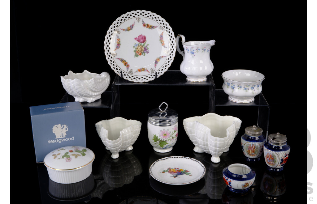 Collection Quality Porcelain Including Two Royal Albert Pieces, Two Royal Worcester Shell Form Pieces, Coalport, Wedgwood and More