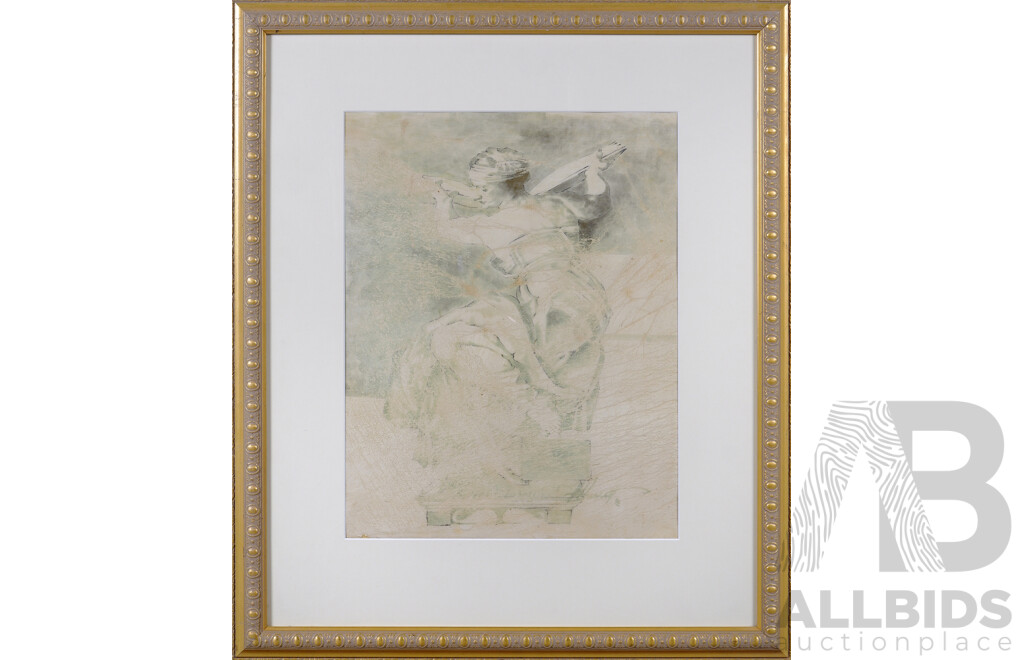 Artist Unknown, (Italian School, Possibly After Raphael), Female Portrait Study, Mixed Media Ink, 72 x 61 cm (frame)