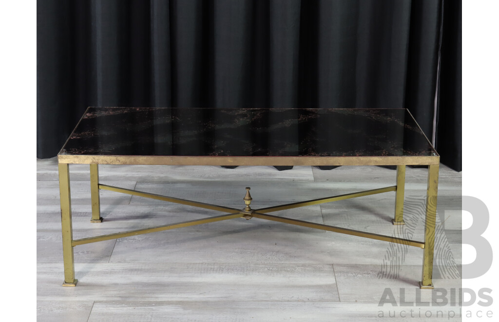 Mid Century Brass Based Coffee Table with Mottled Glass Top