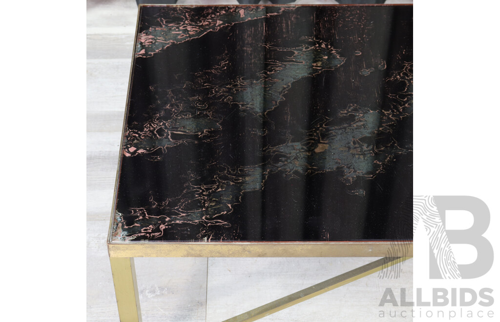 Mid Century Brass Based Coffee Table with Mottled Glass Top