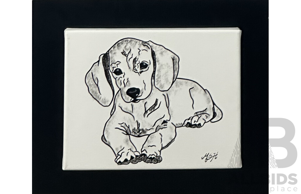 MSH, (Date Unknown), Cute Puppy, Oil on Canvas Panel Mounted on Wooden Board, 29 x 35 cm (board)