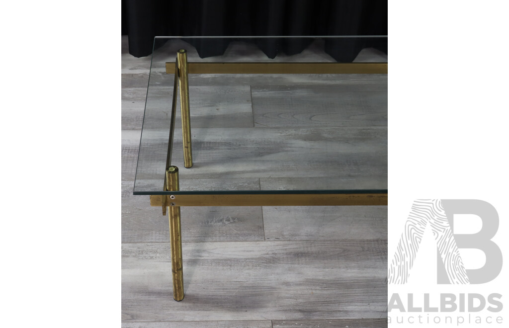 Mid Century Brass Based Coffee Table with Clear Glass Top