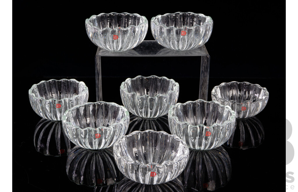 Set Eight Retro English Dartington Crystal Hand Blown Bowls by Frank Thrower