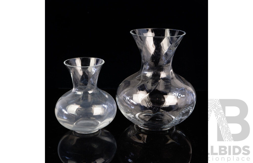 Two Polish Tarnow Crystal Vases with Twist Detail in Different Sizes