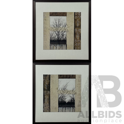 Pair of Contemporary Framed Abstract High Quality Colour Prints, Autumn I and II, Mixed Media, 76 x 71 cm (frames) (2)