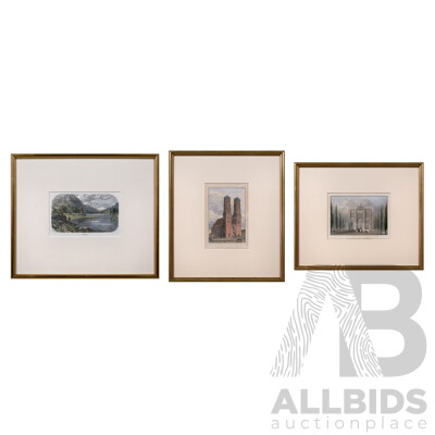 Spitzingsee, Das Siegestor and Notre Dame Eglise, Munich, Set of Three German Antique Coloured Lithographic Prints, 34 x 40 cm (largest frame) (3)