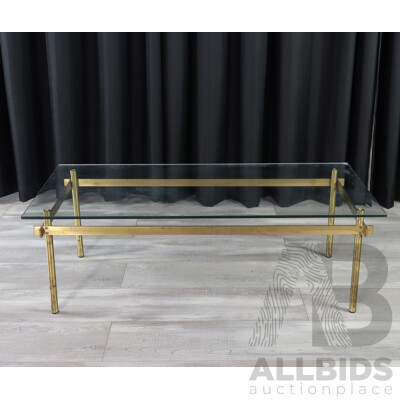 Mid Century Brass Based Coffee Table with Clear Glass Top