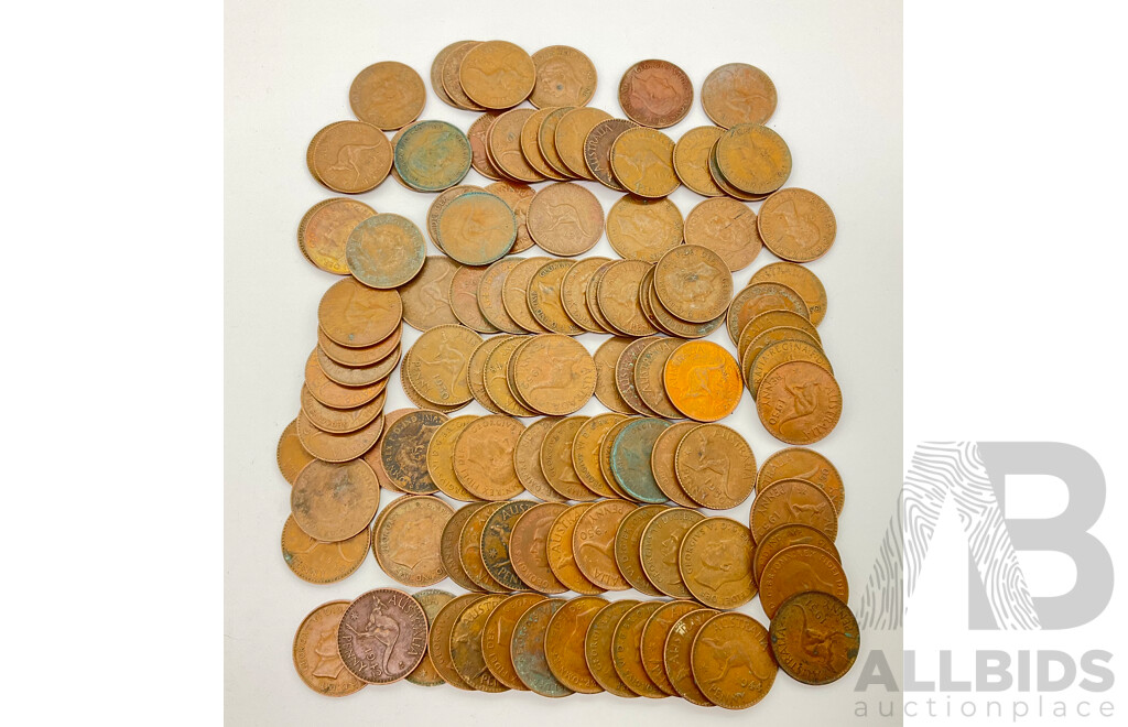 Collection of Australian Pennies, Examples From 1930's, 40's, 50's and 60's - Approximately 98 Coins