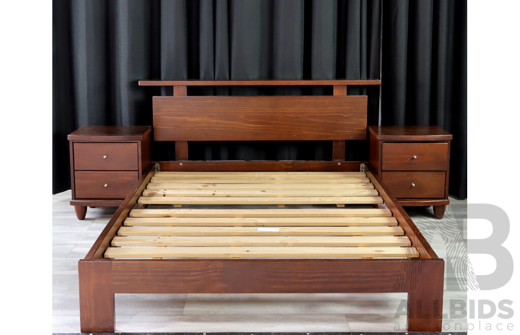 Modern Timber Double Bed Frame with Matching Bedsides