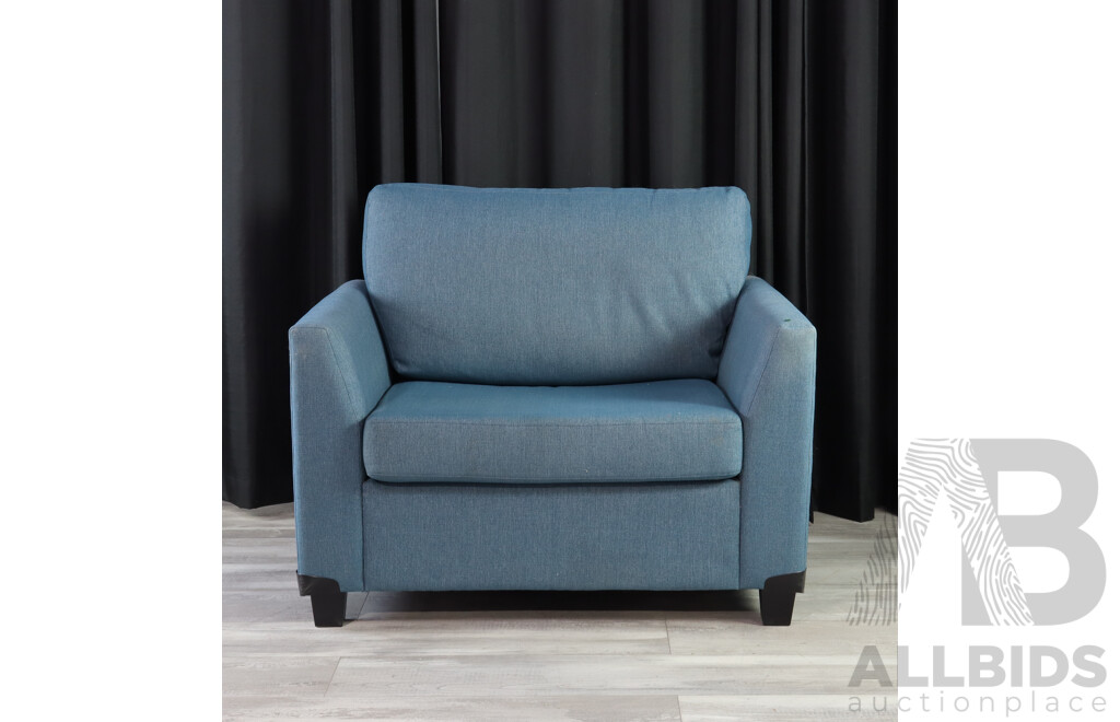 Over Sized Blue Fabric Armchair/Sofa