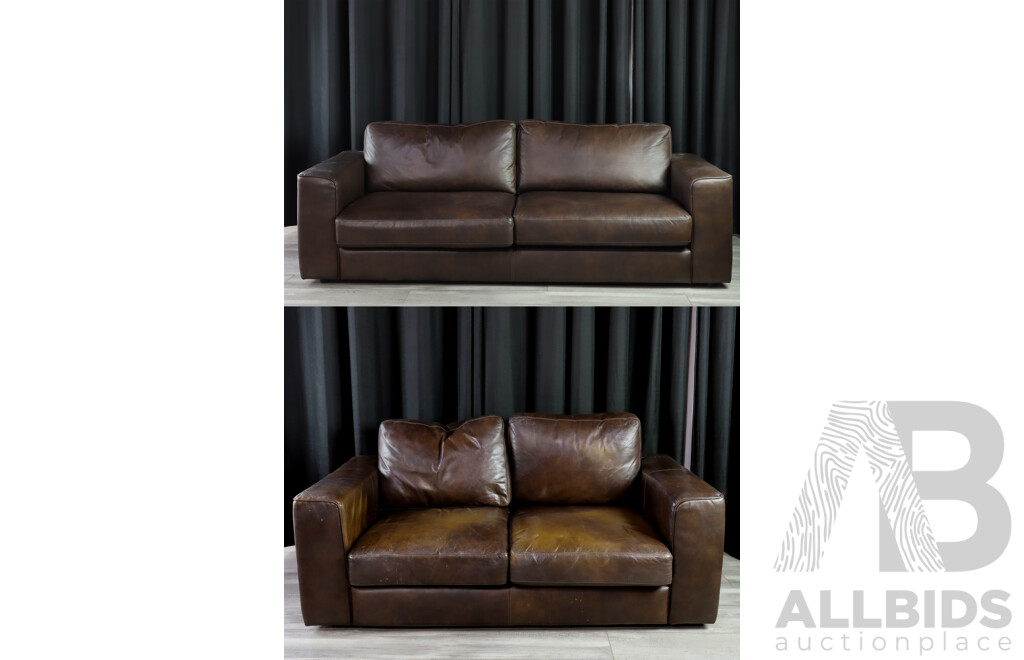 Pair of Brown Leather Modern Lounges