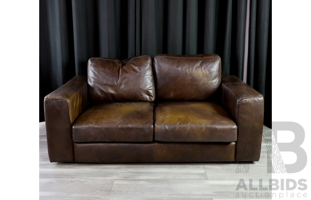 Pair of Brown Leather Modern Lounges