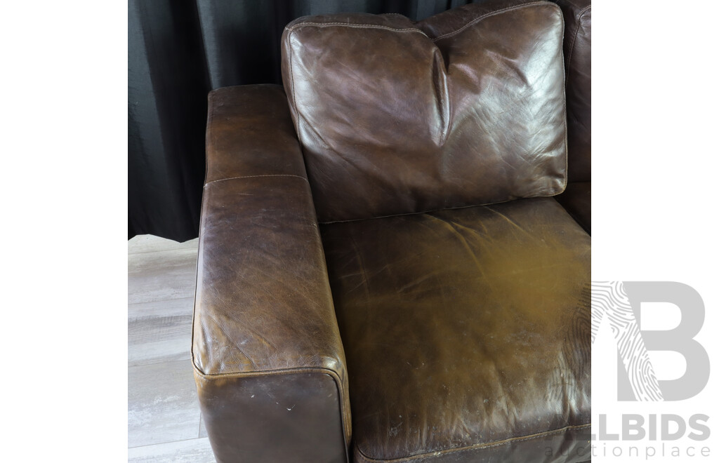 Pair of Brown Leather Modern Lounges