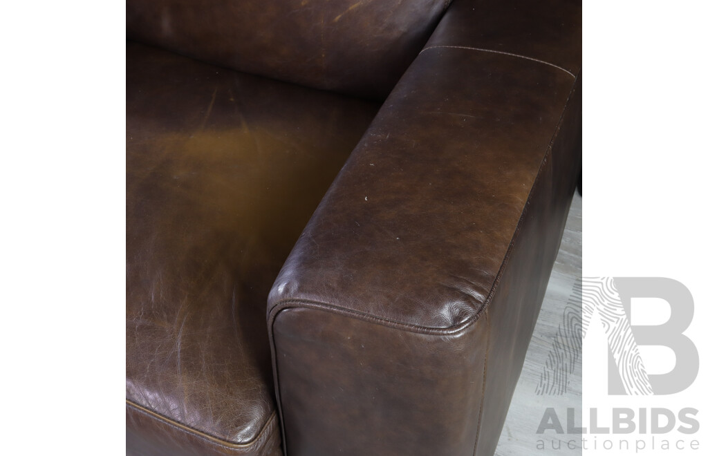 Pair of Brown Leather Modern Lounges