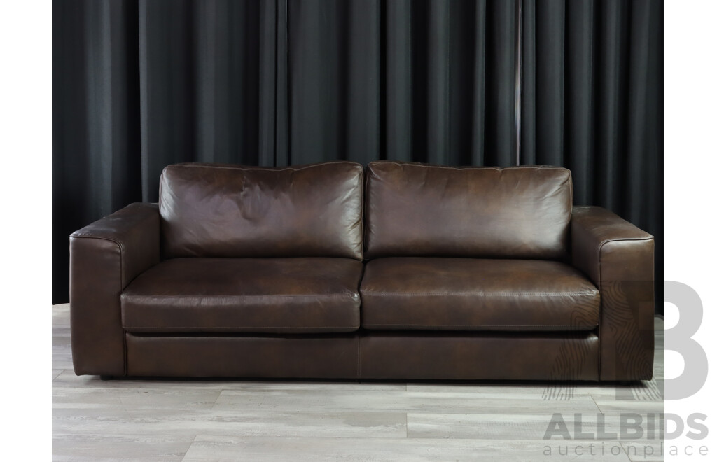 Pair of Brown Leather Modern Lounges