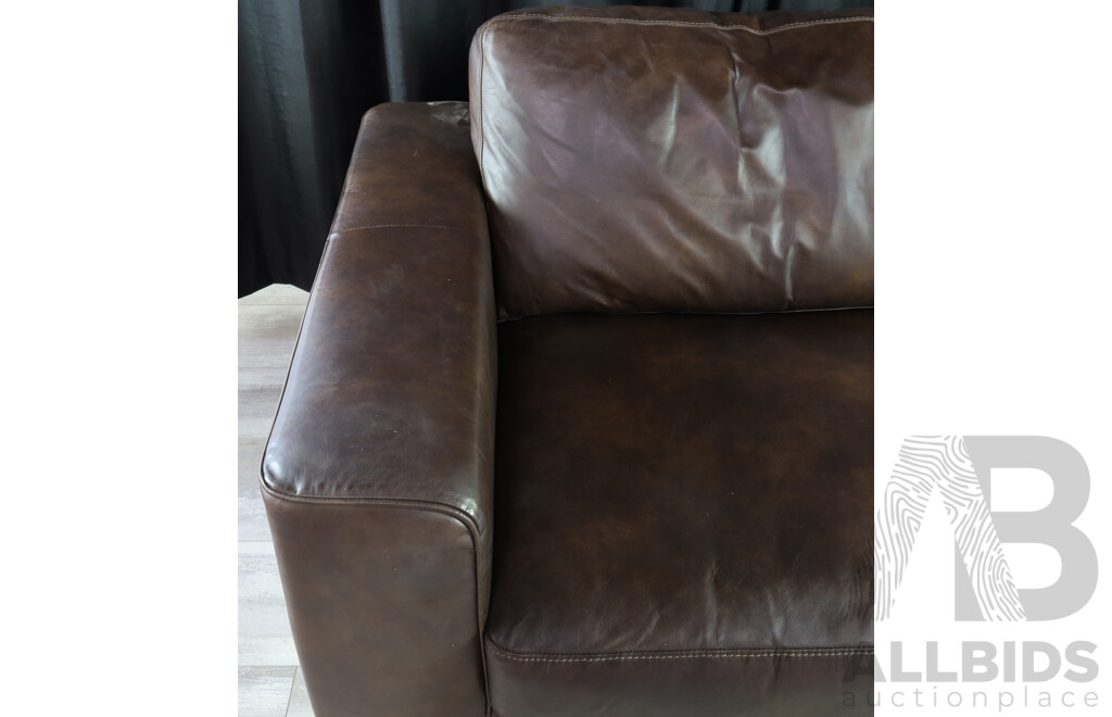 Pair of Brown Leather Modern Lounges