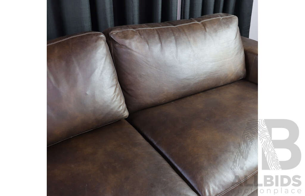 Pair of Brown Leather Modern Lounges