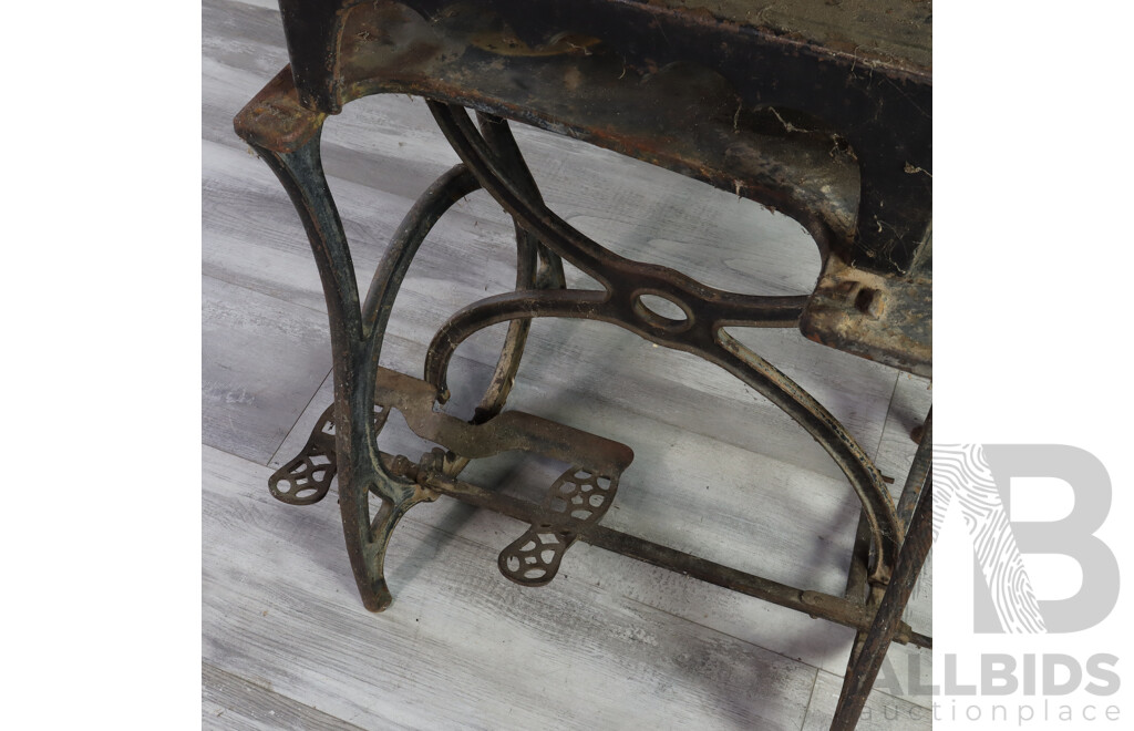 Antique Industrial Singer Sewing Machine on Cast Iron Base