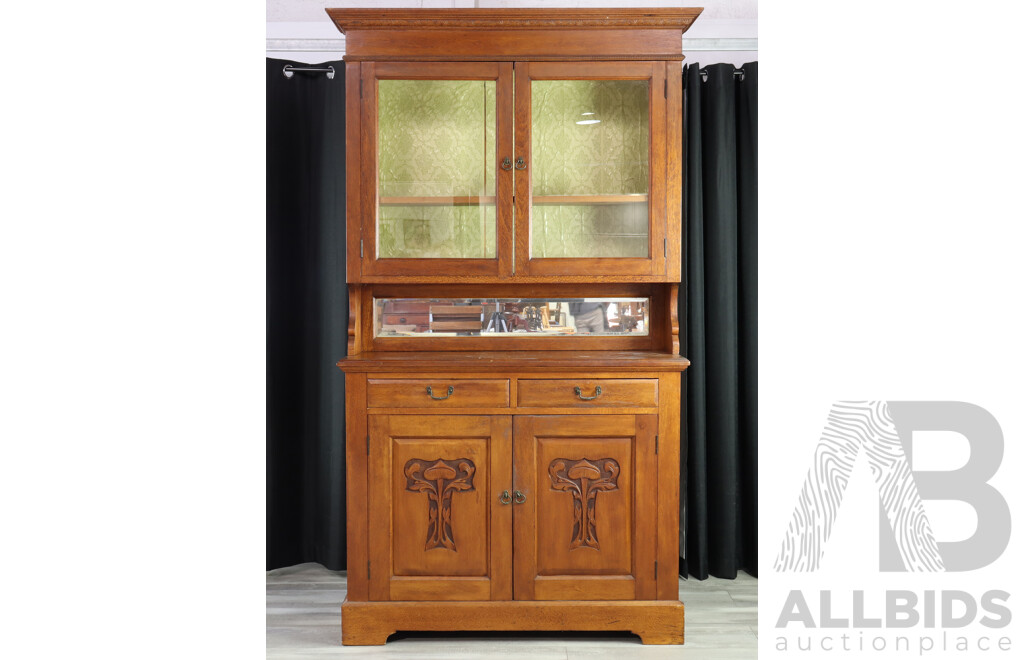 Edwardian Oak Silky Kitchen Buffet and Hutch