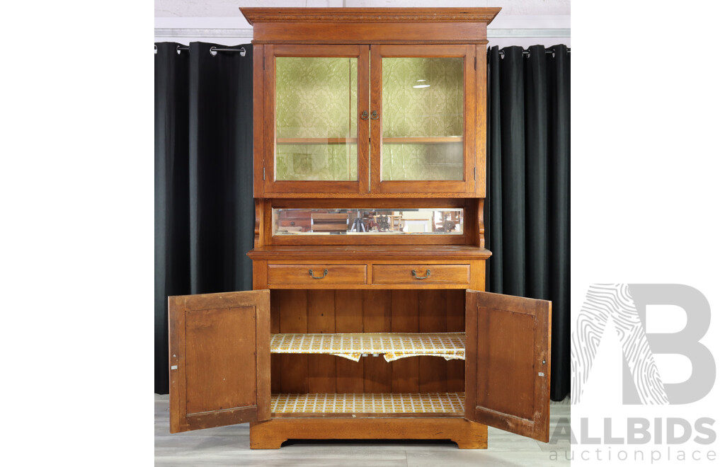 Edwardian Oak Silky Kitchen Buffet and Hutch