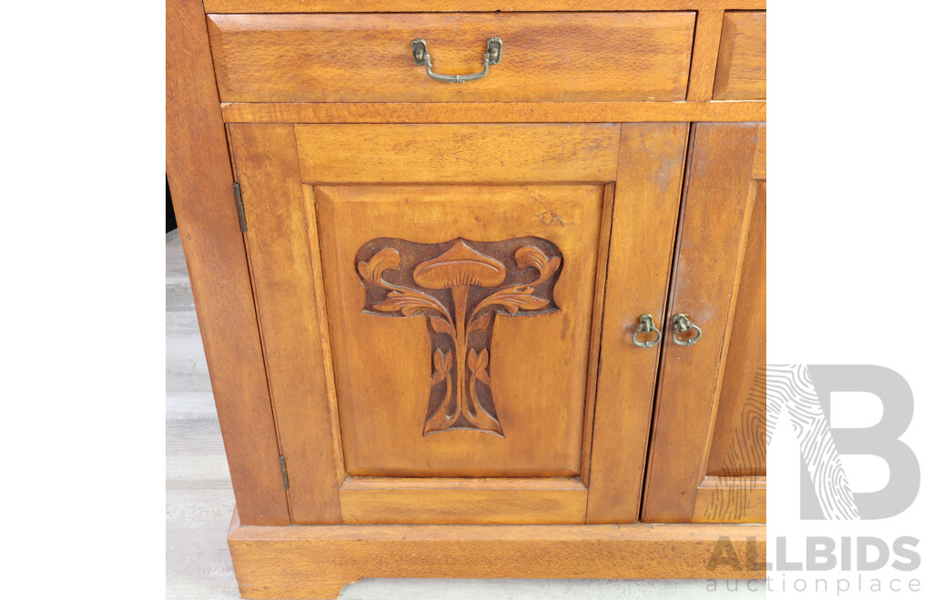 Edwardian Oak Silky Kitchen Buffet and Hutch