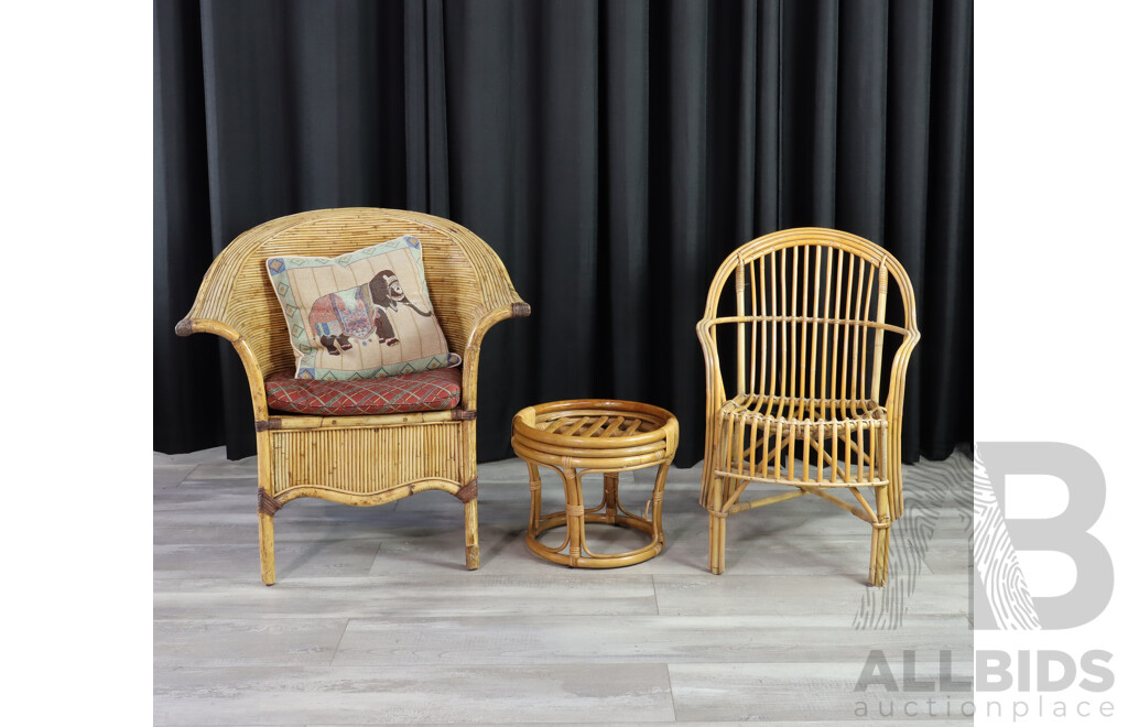 Vintage Cane Tub Chairs and Foot Stool