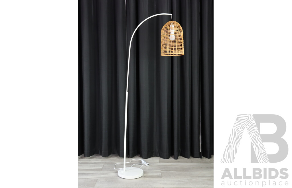 Modern Metal Floor Lamp with Cane Shade