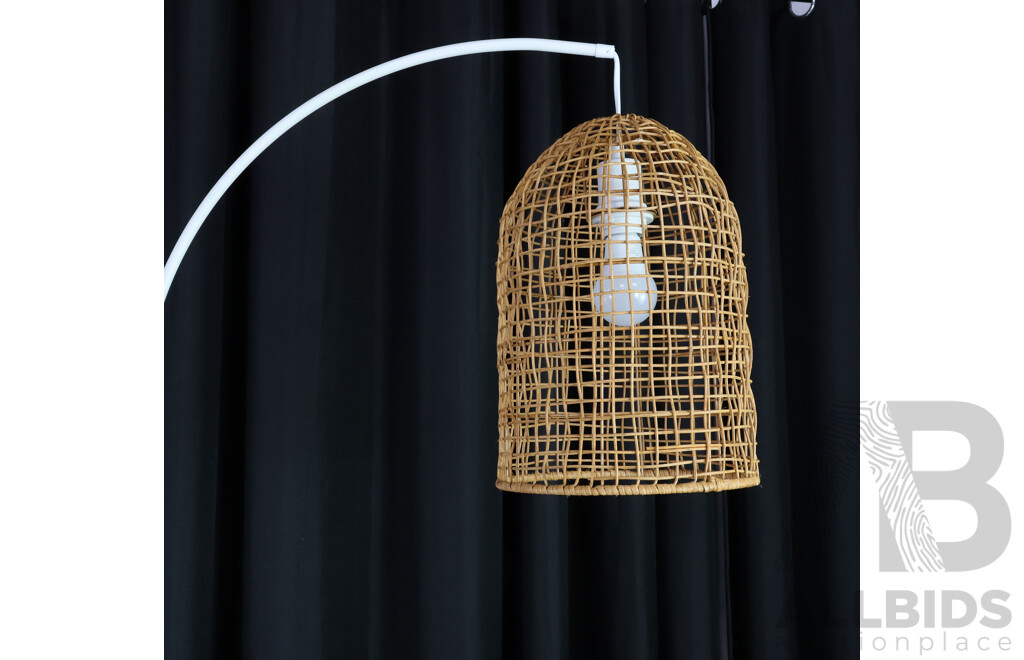 Modern Metal Floor Lamp with Cane Shade