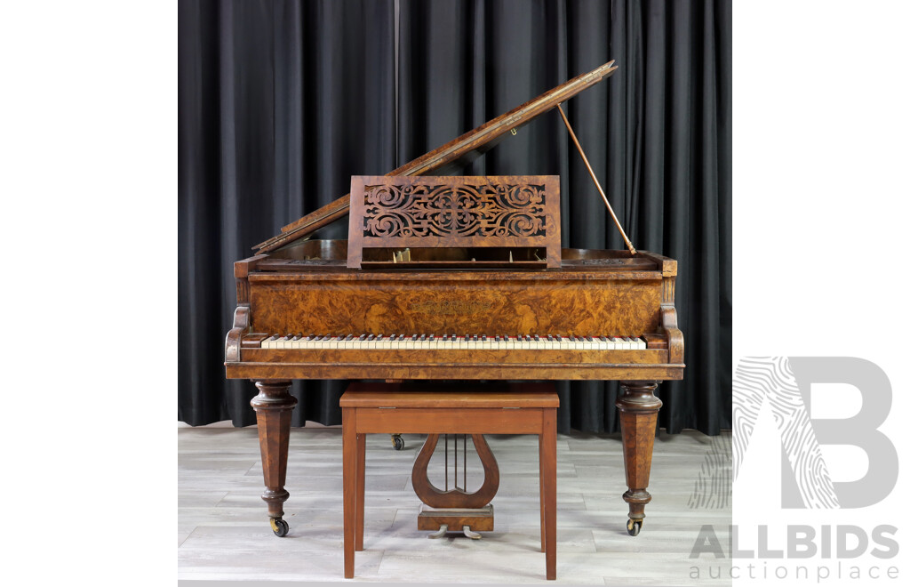 Antique Bur Walnut Baby Grand Piano by Collard & Collard, London