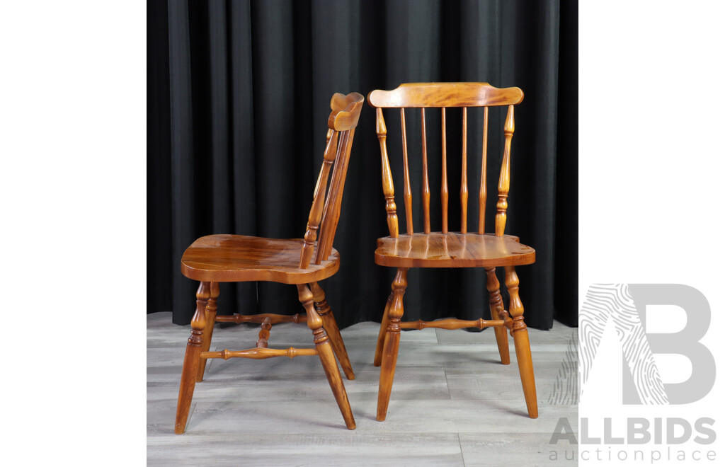 Set of Eight Country Pine Spindle Back Dining Chairs