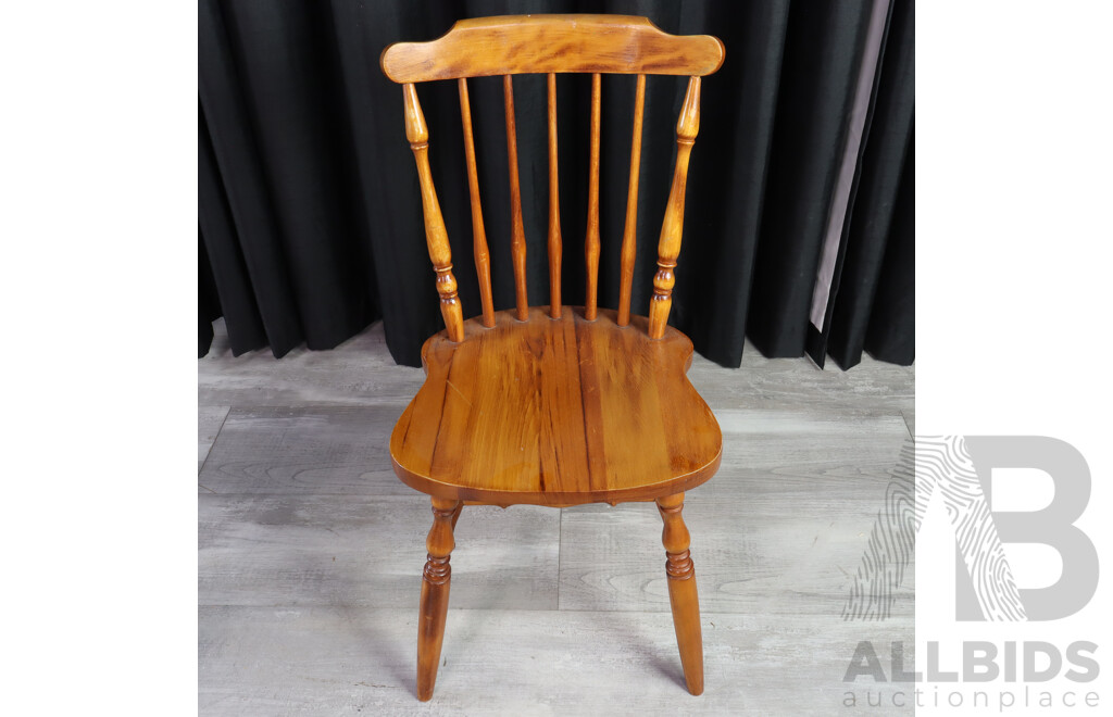 Set of Eight Country Pine Spindle Back Dining Chairs