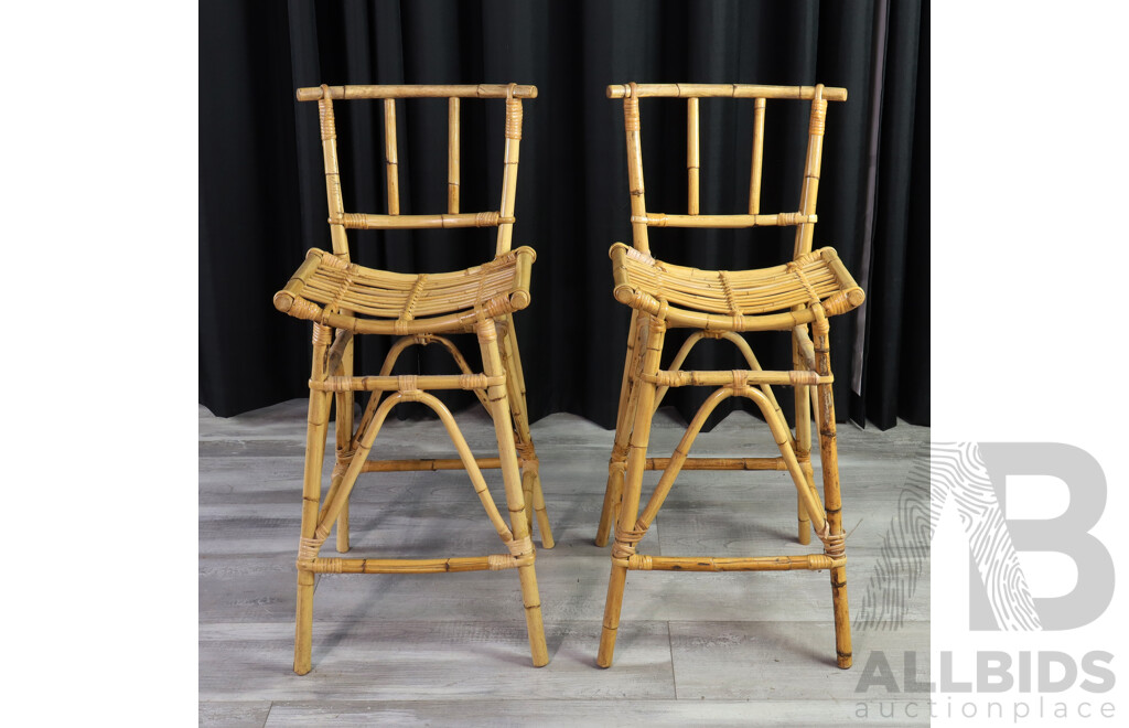 Pair of Vintage Cane Bar Stools