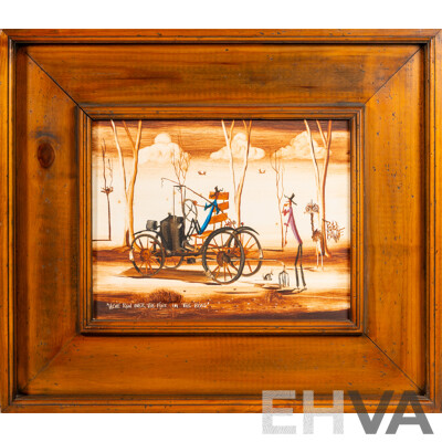 Peter Browne, (20th Century, Australian, 1947-), We've Run Over the Fork in the Road, Wonderful Original Oil on Canvas, 51 x 58 cm (frame)
