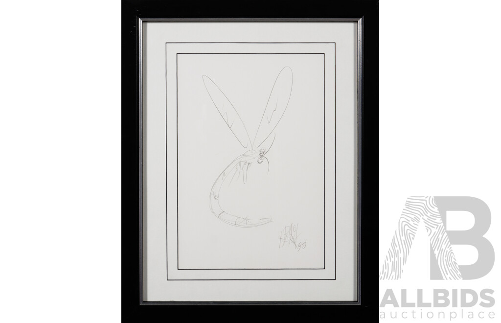 Pro Hart, (20th Century Australian, 1928-2006), Insect, Pencil Sketch, 45 x 36 cm (frame)