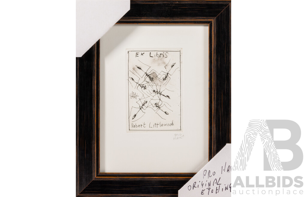 Pro Hart, (20th Century, Australian, 1928-2006), Ex Libris 'Ants' Book Plate Etching, 35 x 27 cm (frame)