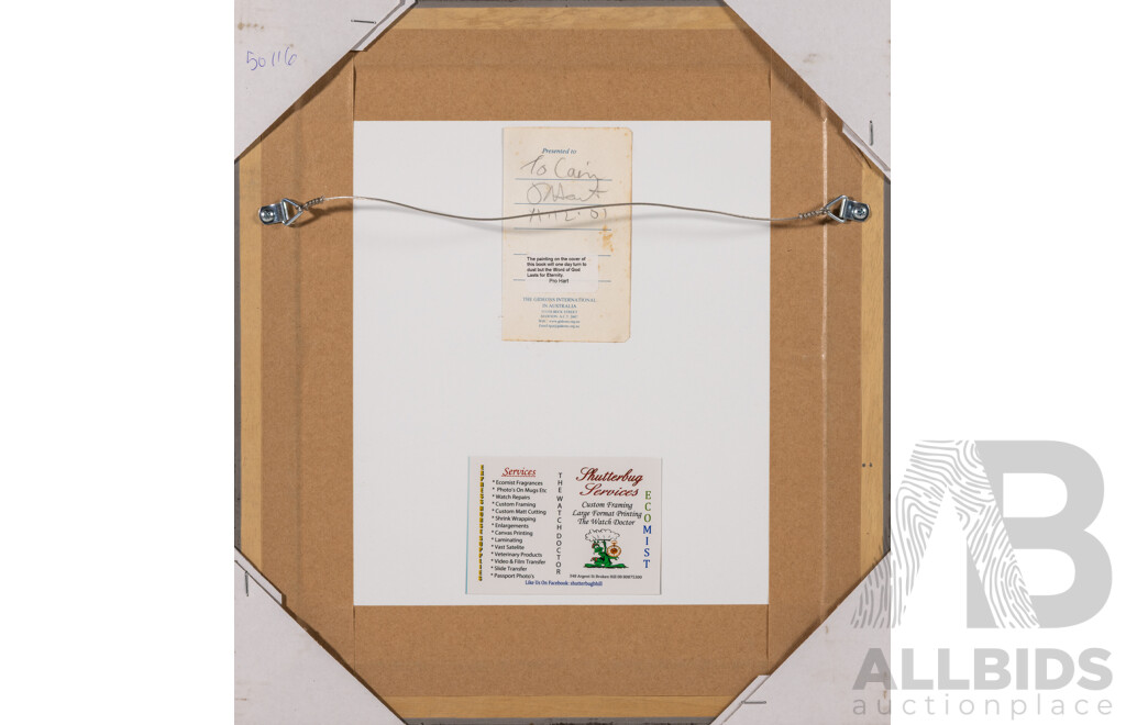 Pro Hart, (20th Century, Australian, 1928-2006), Floral Study, Oil on Bible Cover, 38 x 35 cm (frame)