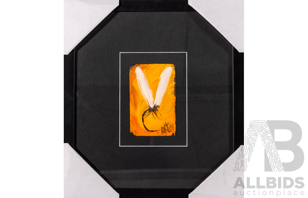 Pro Hart, (20th Century, Australian, 1928-2006), Dragon Fly, Original Oil on Bible Cover, Signed & Framed, 34 x 31 cm (frame)