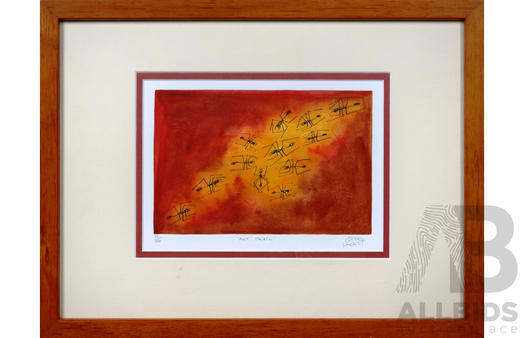 Pro Hart (20th Century, Australian, 1928-2006), Ant Trail, Limited Edition Hand Coloured Etching, Hand Signed, Editioned and Titled, 32 X 42 Cm (frame)