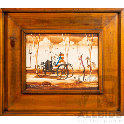Peter Browne, (20th Century, Australian, 1947-), We've Run Over the Fork in the Road, Wonderful Original Oil on Canvas, 51 x 58 cm (frame)
