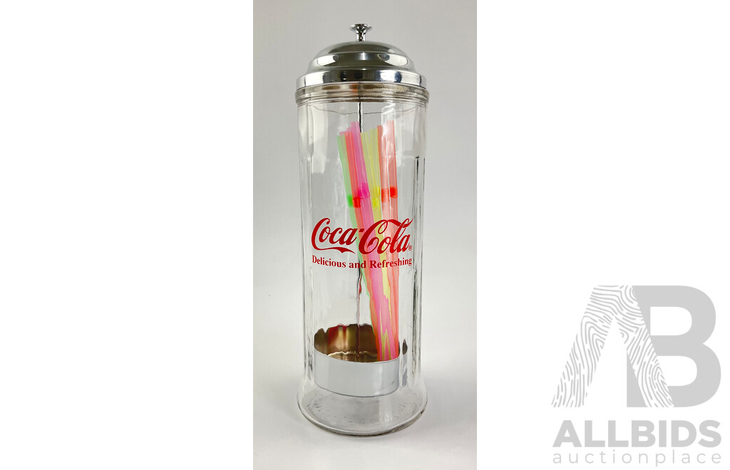 Glass and Chrome Coca Cola Straw Dispenser