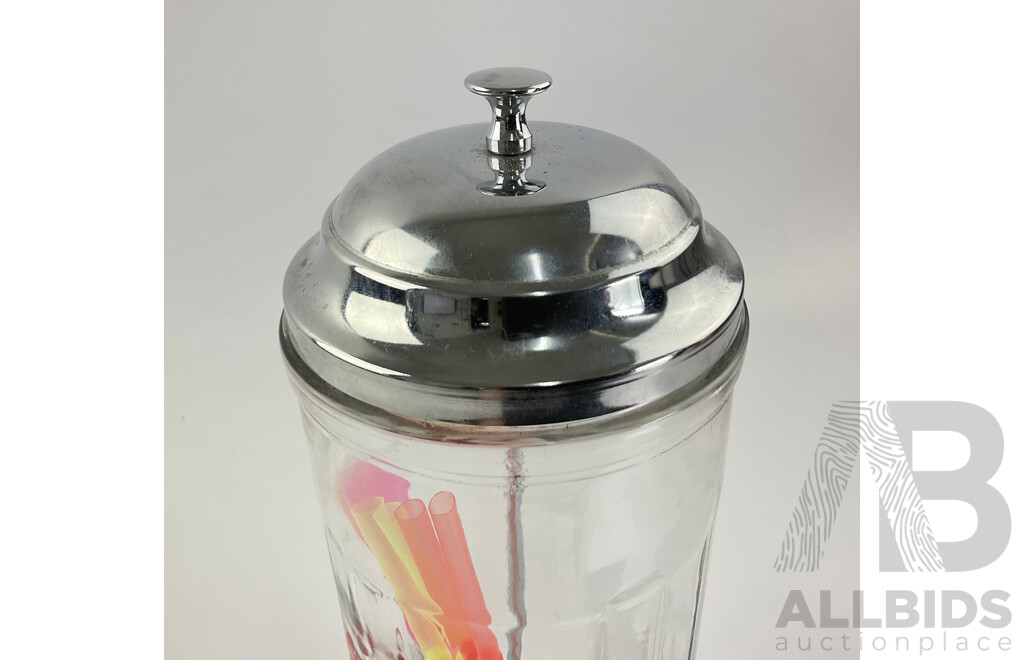 Glass and Chrome Coca Cola Straw Dispenser