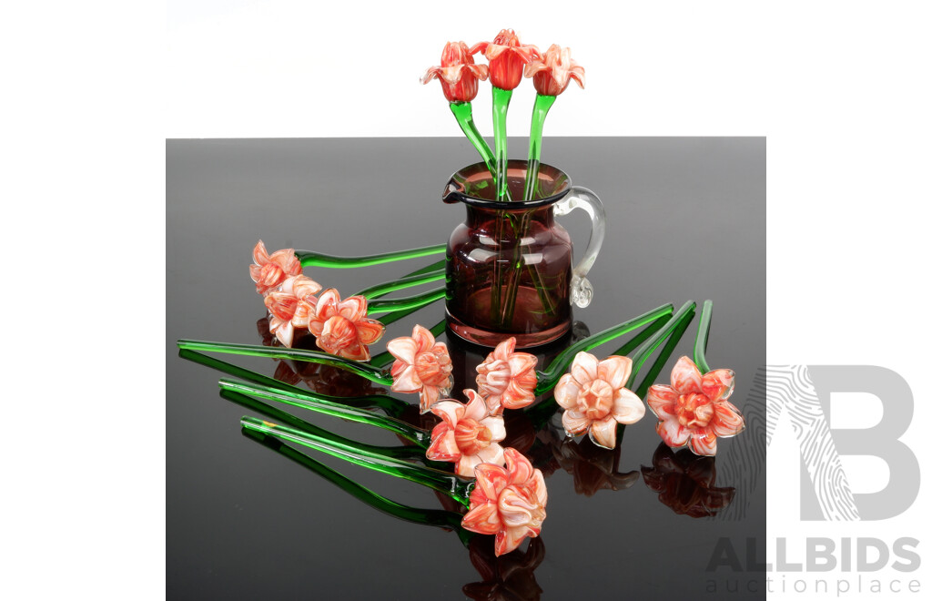 Set 12 Art Glass Roses, Contemporary