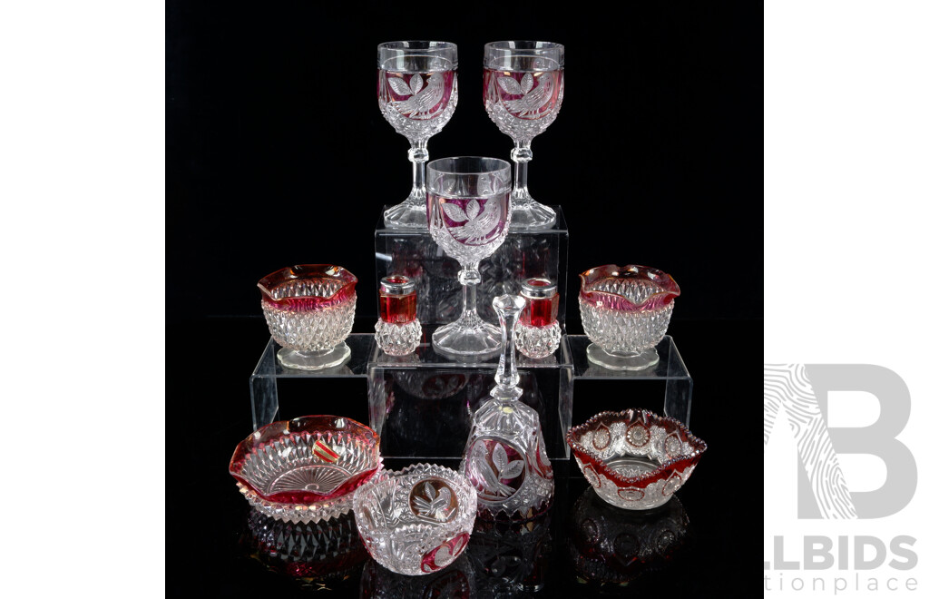 Collection Eleven Pieces Vintage West German Bleikristall and Other with Ruby Flashed Finish