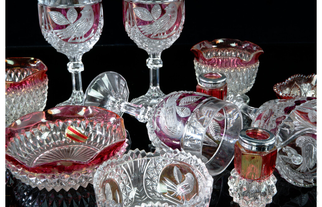 Collection Eleven Pieces Vintage West German Bleikristall and Other with Ruby Flashed Finish