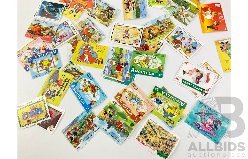 Assortment of International Disney Mint Stamps Including Guyana, India, Grenada, Sierra Leone and More