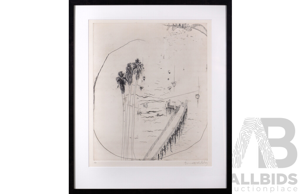 Brett Whiteley, (20th Century, Australian, 1939-1992), Lavender Bay Wharf 1978, Artist's Proof, Etching, 60 x 50 cm (image)