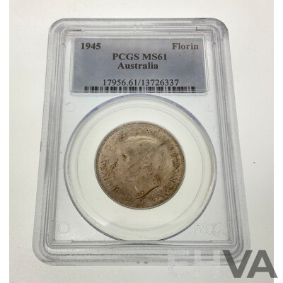 Australian 1945 Silver Florin, PCGS MS61