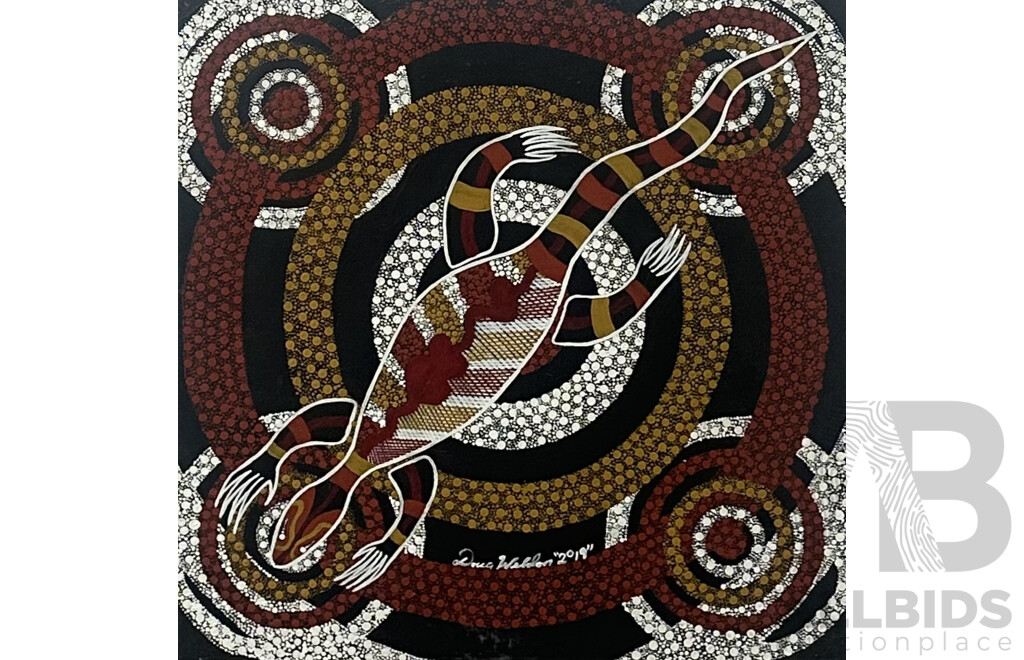 Doug Weldon, (20th Century), Goanna Dreaming (2019), Acrylic on Canvas, 61 x 61 cm