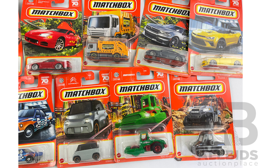 Twenty Four Boxed Matchbox Including 2020 Jeep Gladiator, Tesla Model X, MBX Mini Cargo Truck, Citroen AMI 1953 Buick Skylark and More