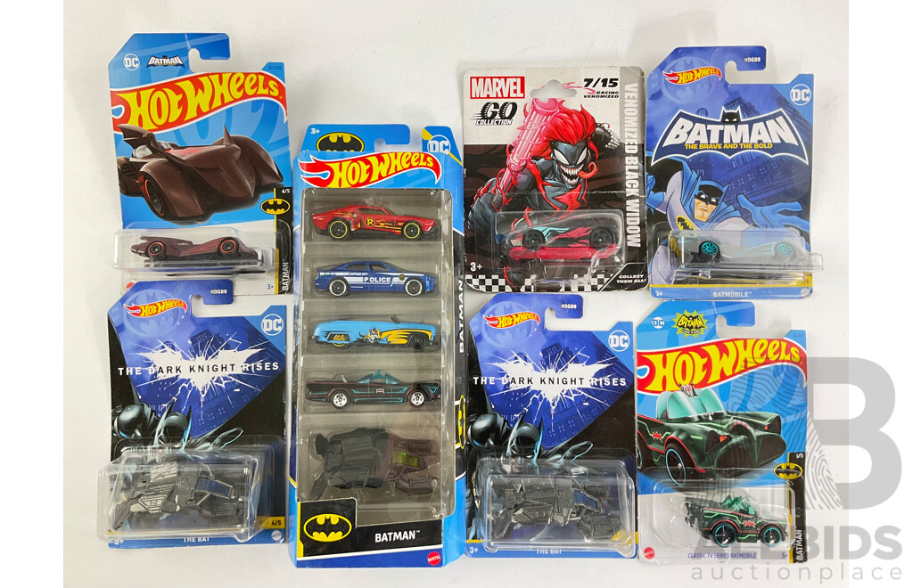 Collection of Boxed Hot Wheels Batman/Marvel Series Vehicles